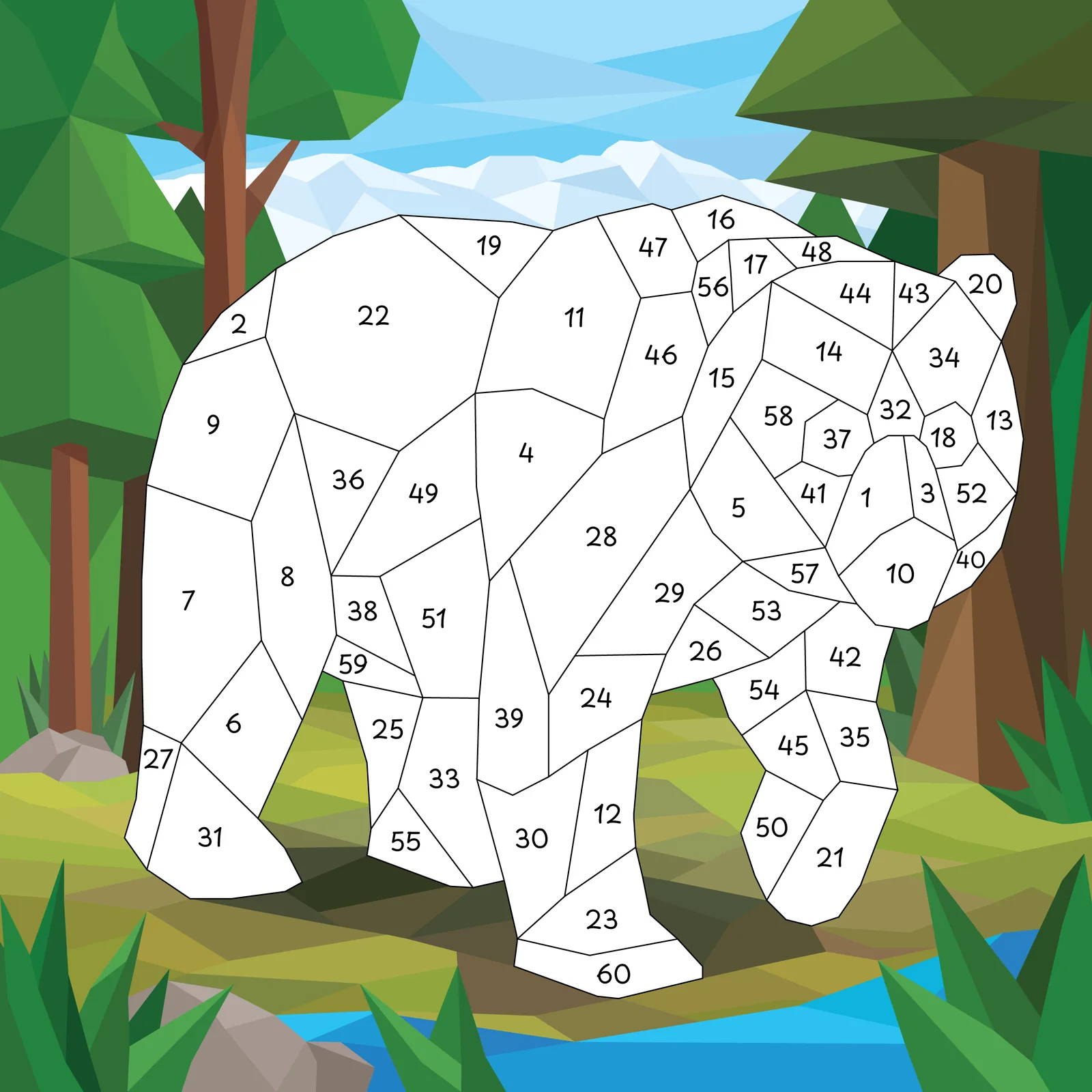 A numbered Whistler landscape where the black bear stickers are placed